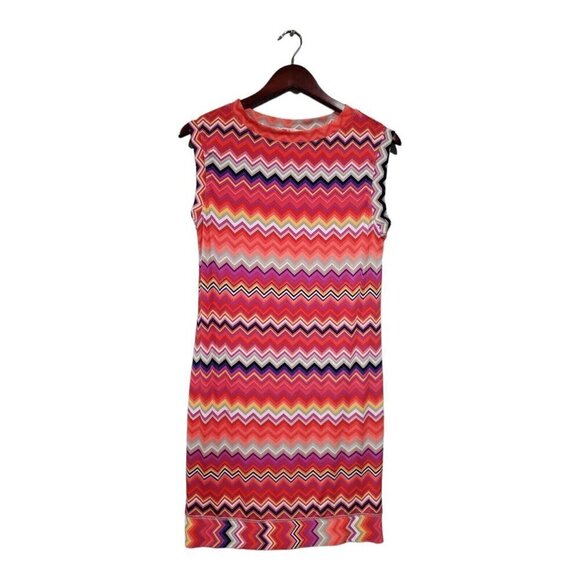 Trina Turk Multi Zinnia Zig Zag Printed Sheath Dress Colorful Capsleeve Retro XS - Picture 2 of 15
